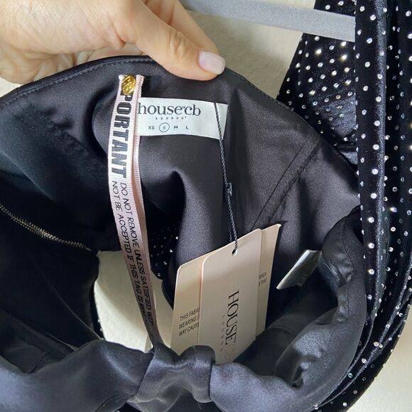 NWT House of CB Zenaida Black Crop Top Bustier Crystal One Shoulder Size S - Picture 12 of 12